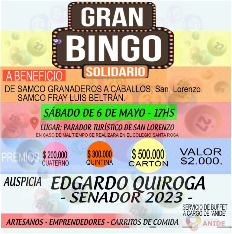 Gran Bingo Millonario a Beneficio de SAMCOs de San Lorenzo y Fray Luis Beltrán