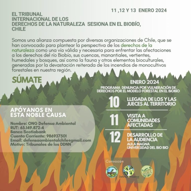 Tribunal Internacional de los Derechos de la Naturaleza sesionará en Biobío por modelo forestal y megaincendios de 2023 Tribunal Internacional de los Derechos de la Naturaleza sesionará en Biobío por modelo forestal y megaincendios de 2023